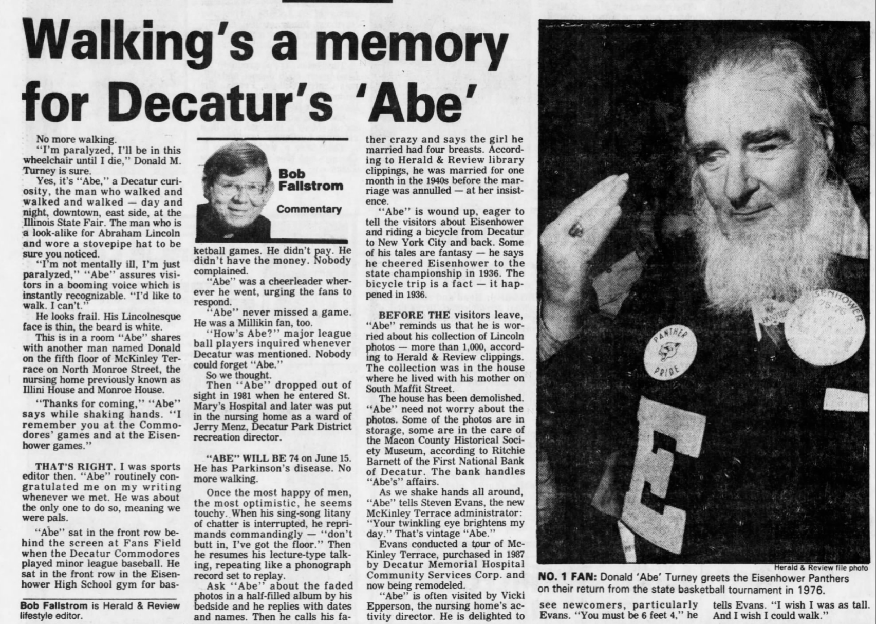 Walking's a memory for Decatur's 'Abe'